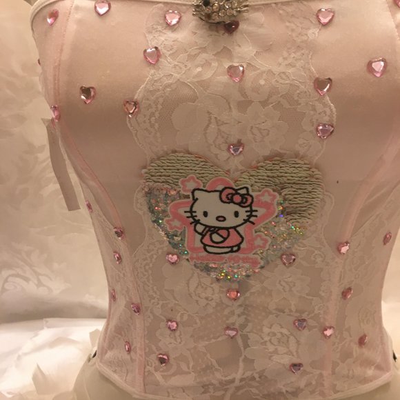 ADORABLE custom hello kitty cropped  corset with crystal accents!sold - Picture 4 of 13